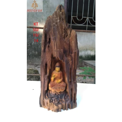 Tượng quan thế âm bồ tát gỗ lũa bách xanh MS01