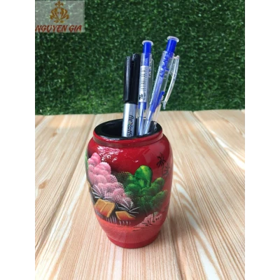 Hộp cắm bút để bàn mẫu cô gái lái đò bằng gỗ