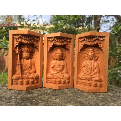 Tượng tam Phật để xe ôtô bàn làm việc gỗ Beech