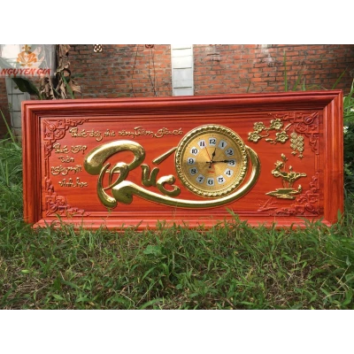 Đồng hồ treo tường chữ Phúc bằng gỗ hương (Cỡ Lớn)