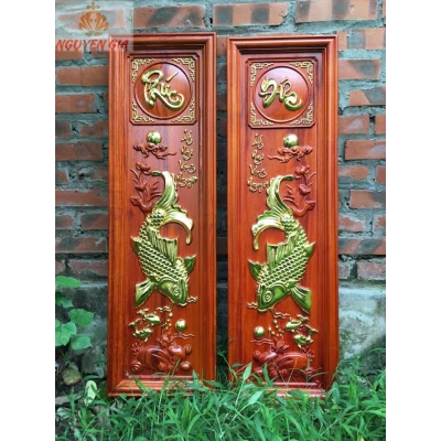Tranh gỗ treo tường Lý Ngư Vọng Nguyệt Phúc Đức