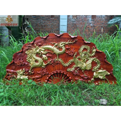 Tranh quạt treo tường tứ linh bằng gỗ Hương dài 1m