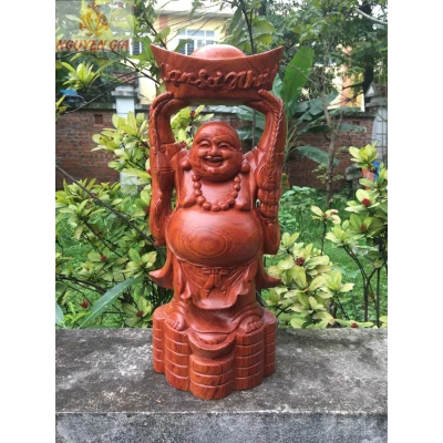 Tượng Di Lặc Dâng Vàng Vạn Sự Như Ý cao 50 Gỗ Hương