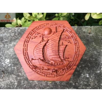 Hộp đựng trà mẫu Thuyền Buồm gỗ hương