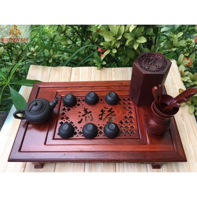 Khay đựng trà gỗ Hương mẫu Cuốn Thư