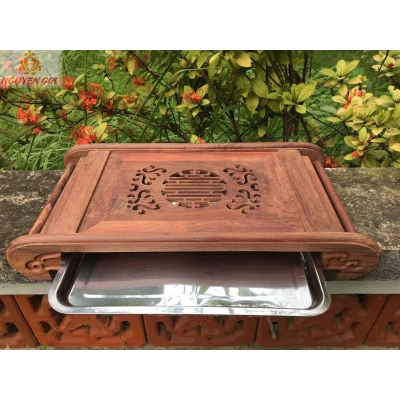 Khay trà cuốn gỗ cẩm cao cấp Size lớn (Mộc) (không bao gồm phụ kiện và ấm chén)