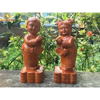 Tượng Tiên đồng ngọc nữ chúc phúc gỗ Hương cao 40cm