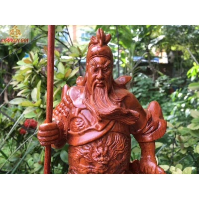 Tượng Quan Công Chống Đao gỗ Hương cao 40cm
