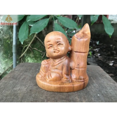 Hộp đựng tăm mẫu chú tiểu bằng gỗ Ngọc Am