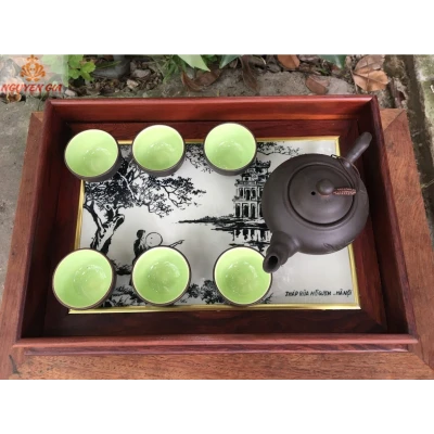 Khay trà gỗ cẩm mẫu Tháp Rùa Hồ Gươm  (không bao gồm phụ kiện)