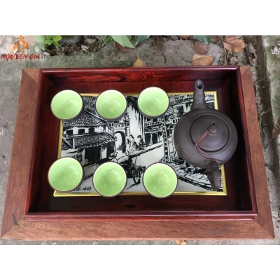 Khay trà gỗ cẩm mẫu góc phố cổ Hà Nội  (không bao gồm phụ kiện)