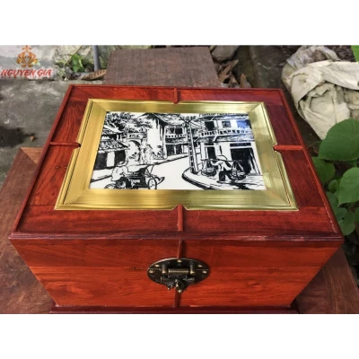 Hộp đựng trang sức, mỹ phẩm, vật dụng cá nhân mẫu góc phố cổ Hà Nội gỗ Hương