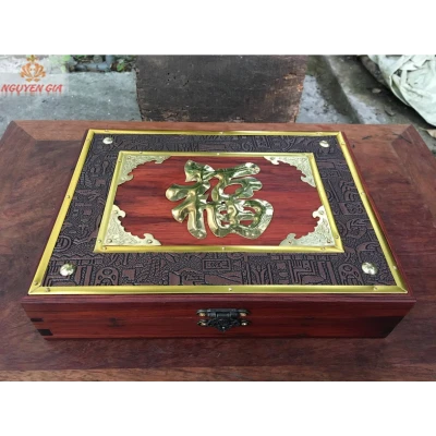 Hộp đựng kiềng, vòng trang sức chữ Phúc bằng gỗ Cẩm (Phù hợp kiềng đường kính lên tới 16,5 cm)