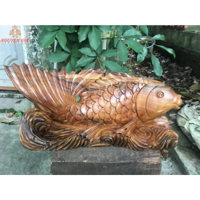 Tượng cá chép phong thủy gỗ xá xị (gù hương) KT35x17