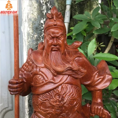 Tượng Quan Công Chống Đao gỗ Hương cao 60cm