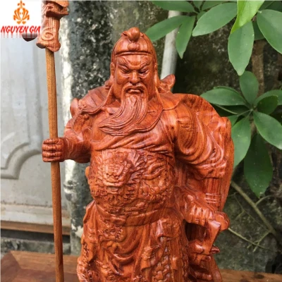 Tượng Quan Công Chống Đao gỗ Hương cao 30cm