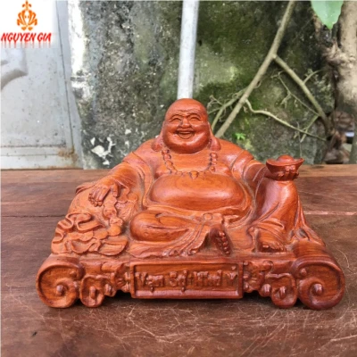 Tượng Di Lặc vạn sự như ý gỗ hương để ô tô bàn làm việc