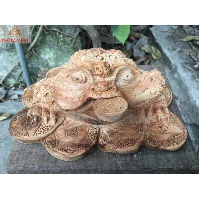 Cóc ngậm tiền (thiềm thừ) bằng gỗ Ngọc Am (Mộc) KT 21x15x09