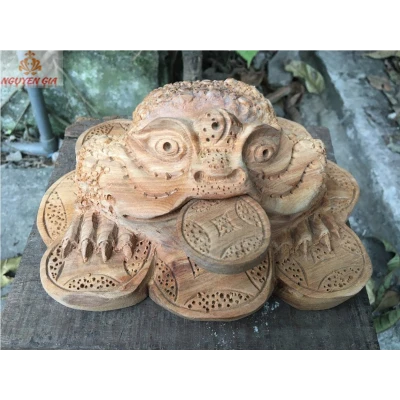 Cóc ngậm tiền (thiềm thừ) bằng gỗ Ngọc Am (Mộc) KT 20,5x15x10
