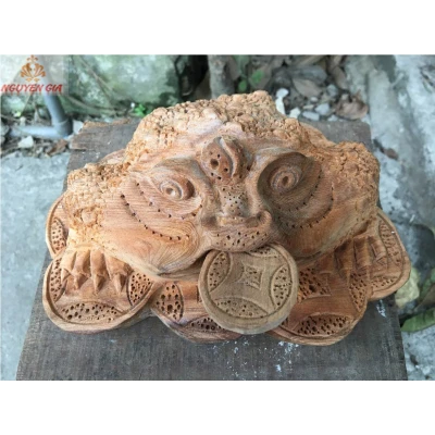 Cóc ngậm tiền (thiềm thừ) bằng gỗ Ngọc Am (Mộc) KT 20x15x10