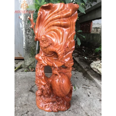 Tượng đạt ma sư tổ ngự long múa võ gỗ Hương cao 60