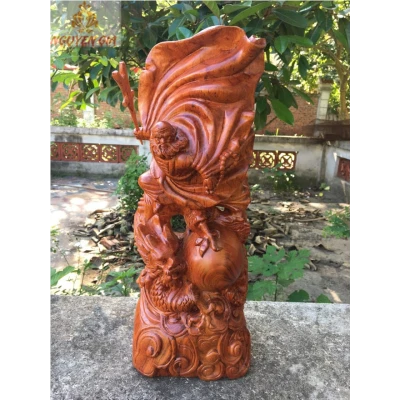 Tượng đạt ma sư tổ ngự long múa võ gỗ Hương cao 40