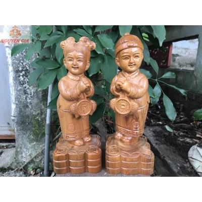 Tượng Tiên đồng ngọc nữ chúc phúc gỗ bách xanh cao 30cm