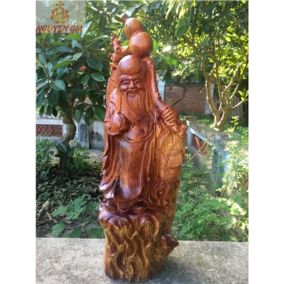 Tượng ông thọ ôm đào gỗ Hương KT 79x25 cm