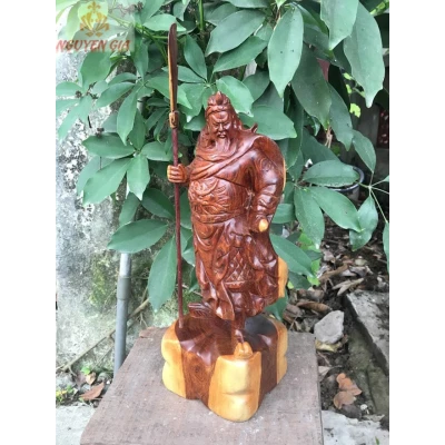 Tượng Quan Công Chống Đao gỗ Cẩm cao 30cm