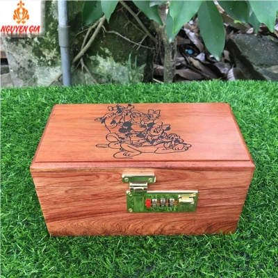 Hộp Gỗ Đựng Tiền Có Khóa số mẫu Vịt Donald và chuột Mickey
