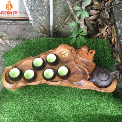 Khay trà gỗ Bách Xanh mẫu Lá Sen KT62x25 (không bao gồm phụ kiện và ấm chén)