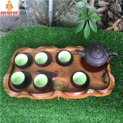 Khay trà gỗ Bách Xanh mẫu Lá Sen KT45x23 (không bao gồm phụ kiện và ấm chén)