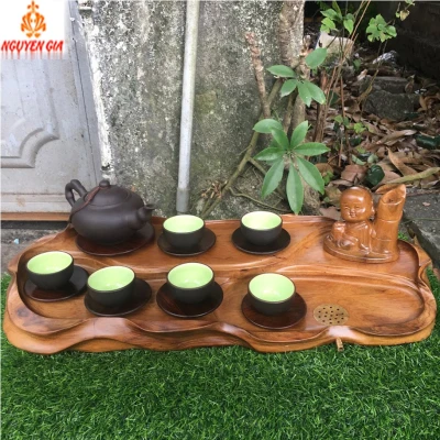 Khay trà gỗ Bách Xanh mẫu Lá Sen KT57x24 (không bao gồm phụ kiện và ấm chén)