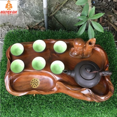 Khay trà gỗ Bách Xanh mẫu Lá Sen KT44x24 (không bao gồm phụ kiện và ấm chén)