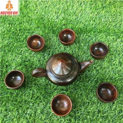 Bộ ấm trà bằng gỗ trắc nguyên khối (sử dụng trưng bày)