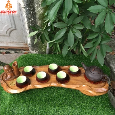 Khay trà gỗ Bách Xanh mẫu lá sen KT63x19 (không bao gồm phụ kiện và ấm chén)