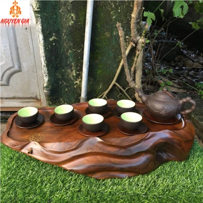 Khay trà gỗ Bách Xanh mẫu Lá Sen KT53x22 (không bao gồm phụ kiện và ấm chén)