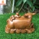 Tượng trâu phong thủy - Tiểu đồng cưỡi Trâu bằng gỗ Bách Xanh ngang 20 cm