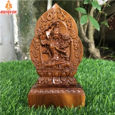 Phật bản mệnh tuổi Mão Văn Thù Sư Lợi Bồ Tát  gỗ bách xanh để ô tô bàn làm việc