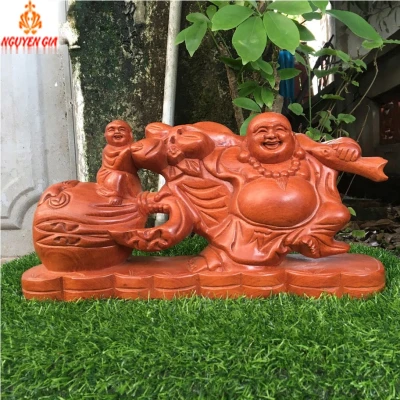 Tượng Di Lặc kéo bao tiền nhất Phúc ngang 40 Gỗ Hương