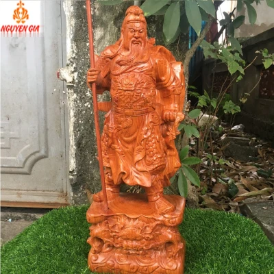 Tượng Quan Công Chống Đao gỗ Hương cao 50cm