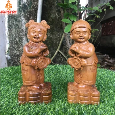 Tượng Tiên đồng ngọc nữ chúc phúc gỗ bách xanh cao 20cm quà tặng đám cưới kỳ niệm ngày cưới ý nghĩa