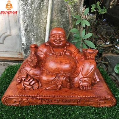 Tượng Di Lặc Ngồi Vạn Sự Như ý ngang 40 Gỗ Hương (Ghép đế)