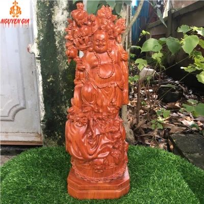 Tượng Di Lặc ngũ phúc Vác Cành Đào cao 50 Gỗ Hương