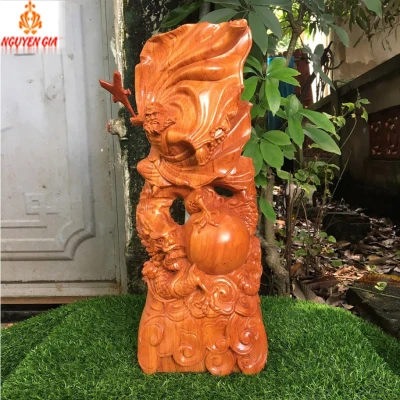 Tượng đạt ma sư tổ ngự long múa võ gỗ Hương cao 50