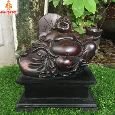 Tượng Di Lặc tựa bao tiền gỗ Trắc KT 26x15