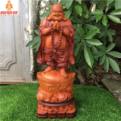 Tượng Di Lặc Chúc Phúc Tài Lộc cao 50 Gỗ Hương phun giả cổ