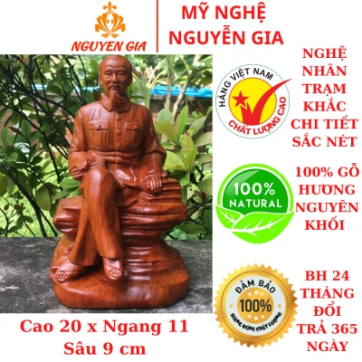 Tượng bác hồ bằng gỗ hương cao 20 cm