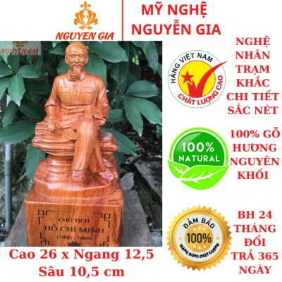 Tượng bác hồ bằng gỗ hương cao 26 cm
