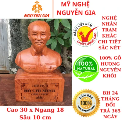Tượng bác hồ bằng gỗ hương cao 30 cm